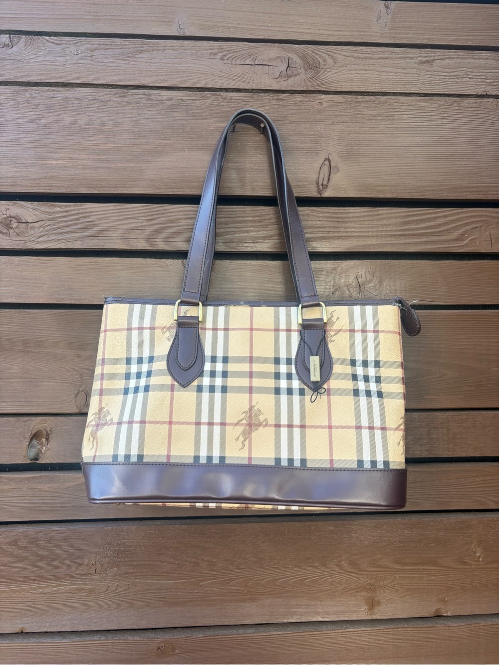 Burberry Haymarket Check Tote Bag in Beige and Brown